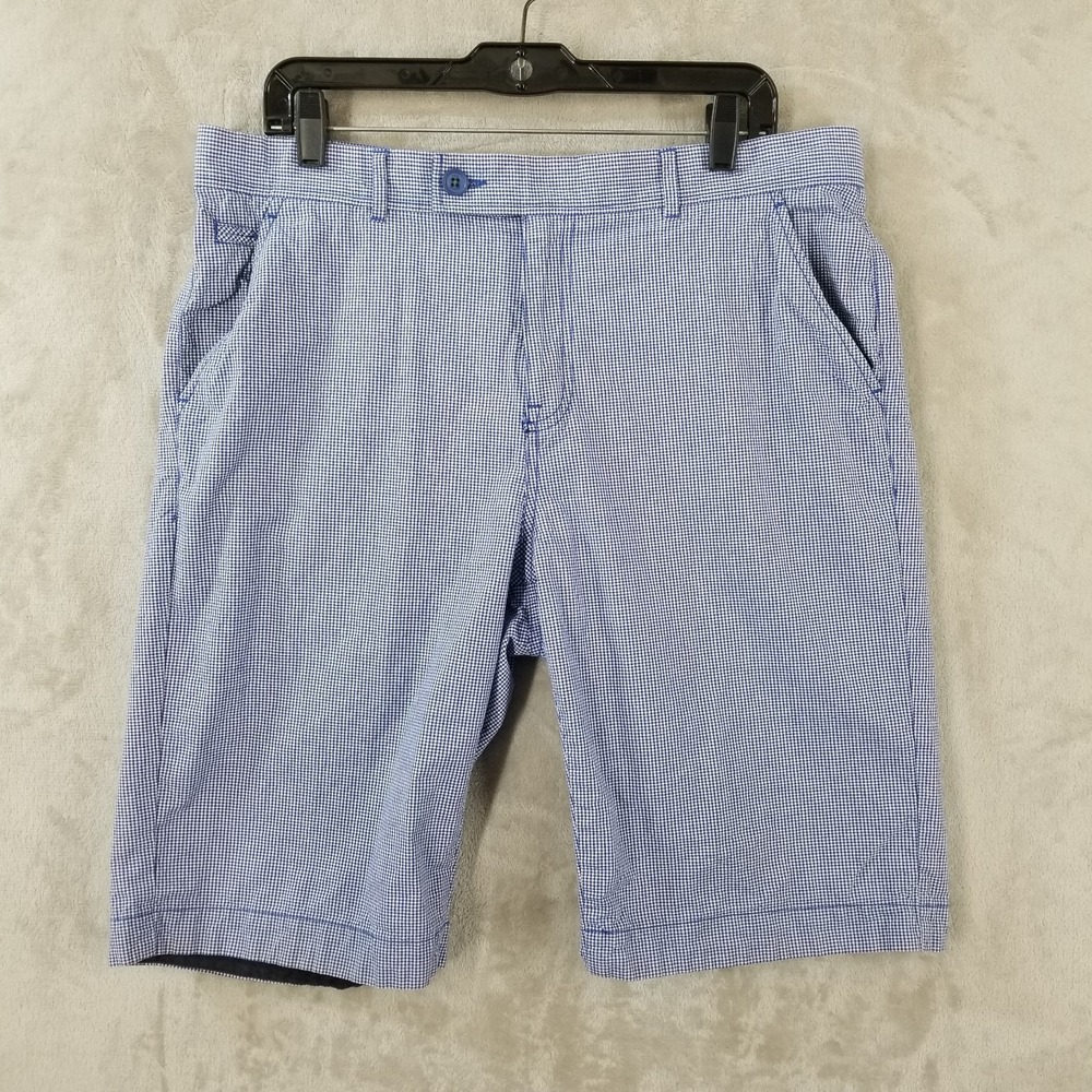 Ted Baker Shorts Men‎ Blue Check 35" Waist 5 Pocket Flat Front Chino 100% Cotton